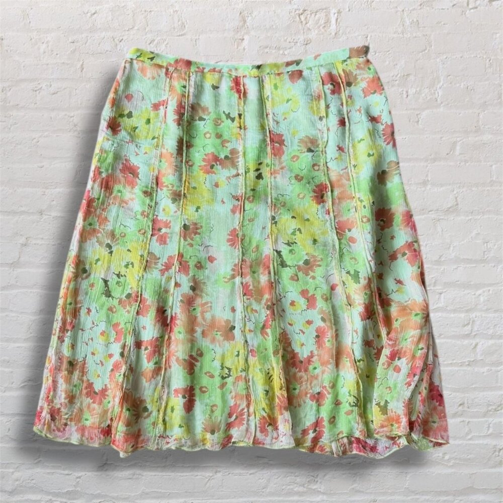 Sunny Leigh Fairycore Pastel Green Floral 100% Silk Skirt - Women's Size 6 - Picture 2 of 6